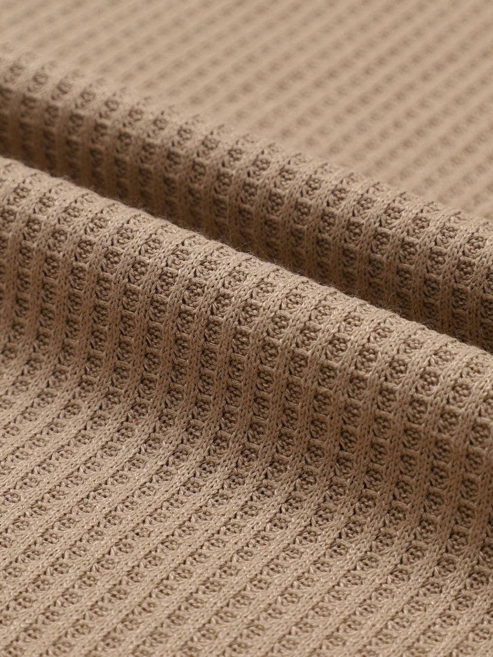 Khaki Exposed Seam Waffle Knit Hoodie with Adjustable Drawstring