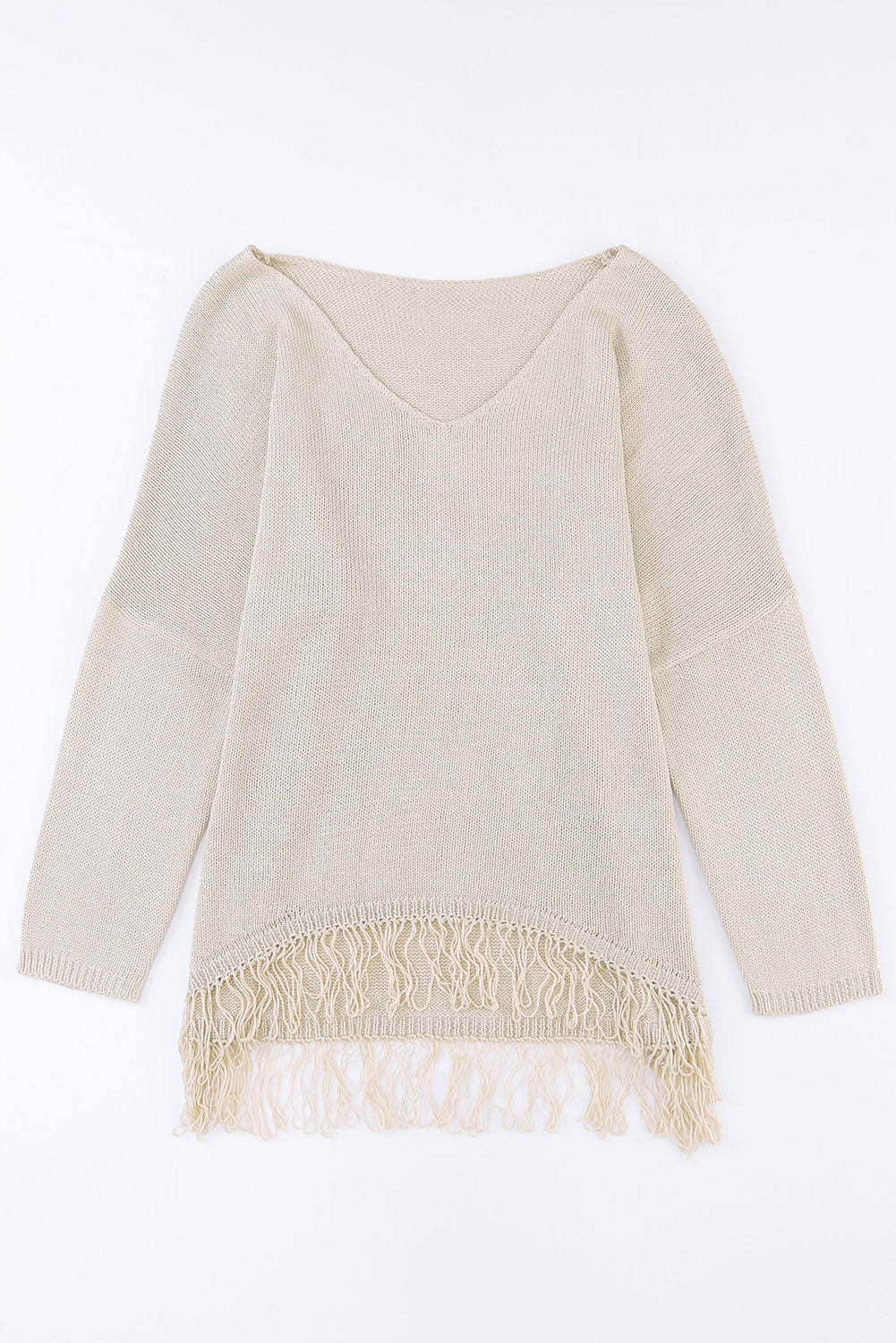 Khaki Knit Sweater with Fringe Detail for Casual Chic
