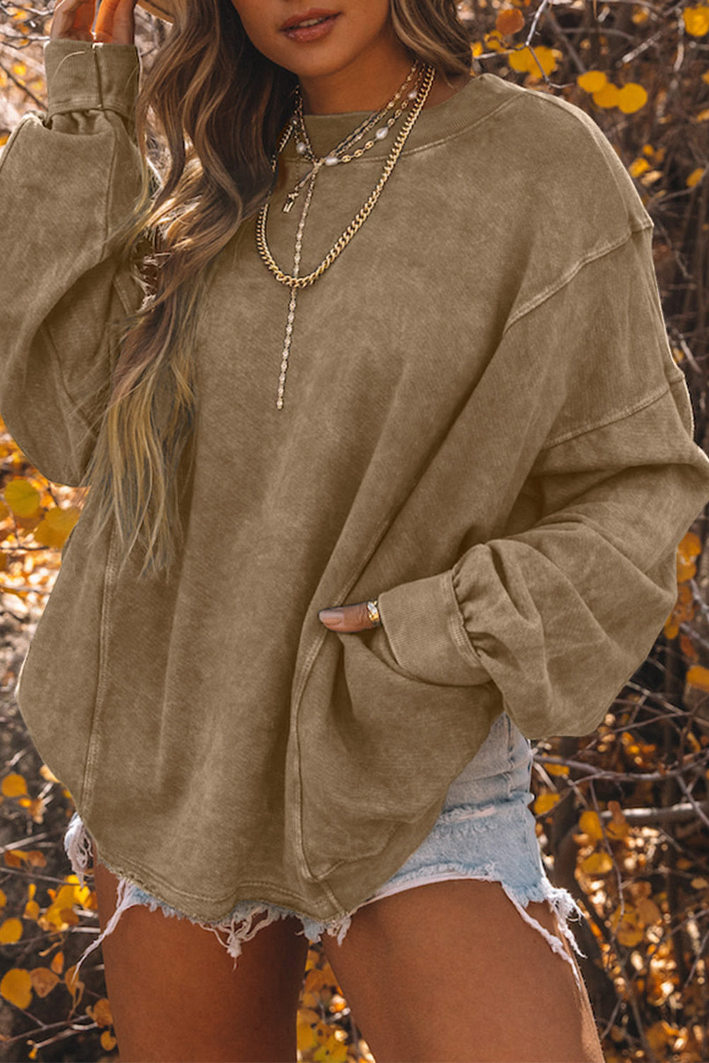Khaki Twist Back Exposed Seam Oversized Pullover Sweatshirt