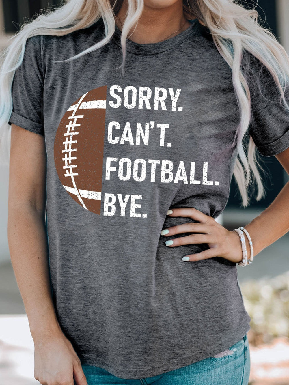 Graphic Gray American Football Print Casual Tee