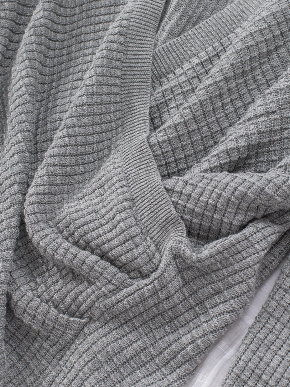 Khaki Reversible V-Neck Waffle Knit Sweater