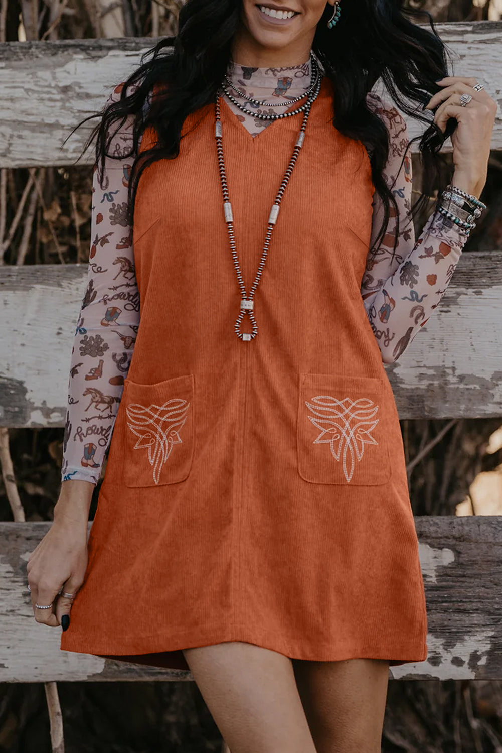 western embroidered mini dress