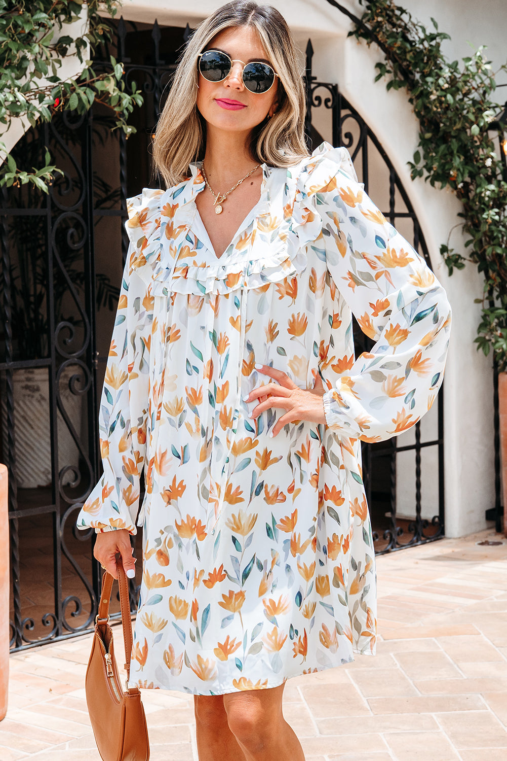 yellow floral mini dress