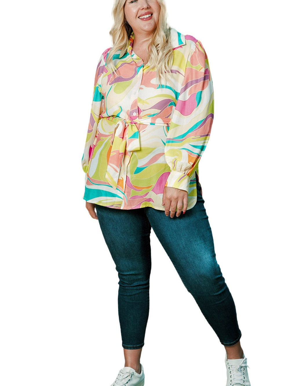 Sunny Plus Size Abstract Print Relaxed Tunic Blouse