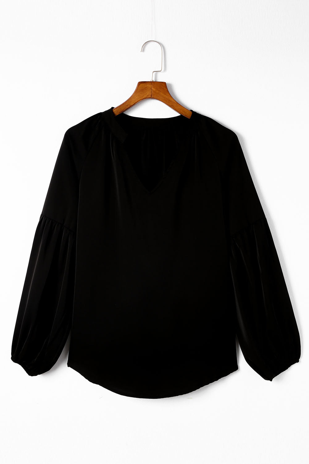 Black Fiery V Neck Long Puff Sleeve Top