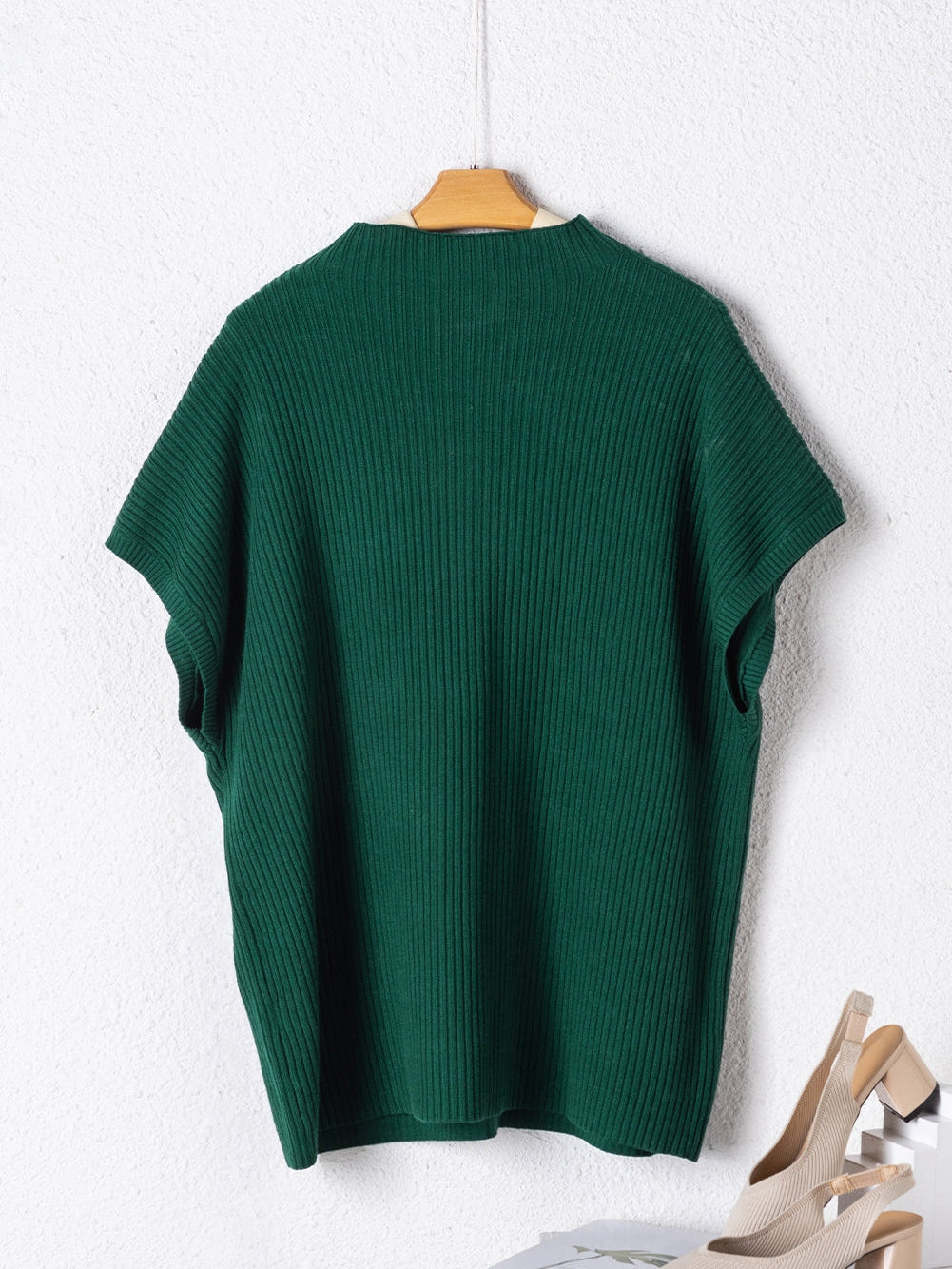 Jungle Green Plus Size Mock Neck Chest Pocket Short Sleeve Sweater