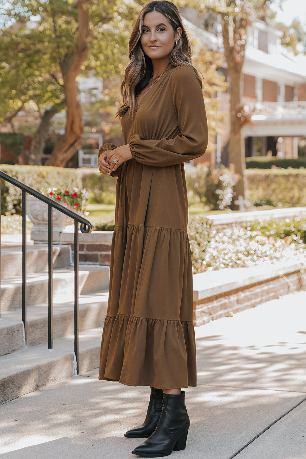 solid long sleeve maxi dress