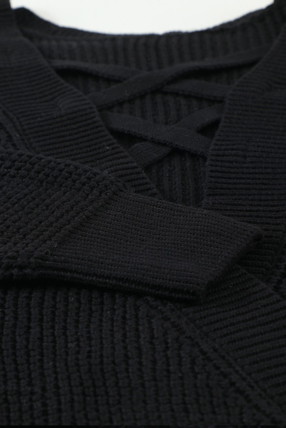 Black Cross Back Hollow-out Sweater