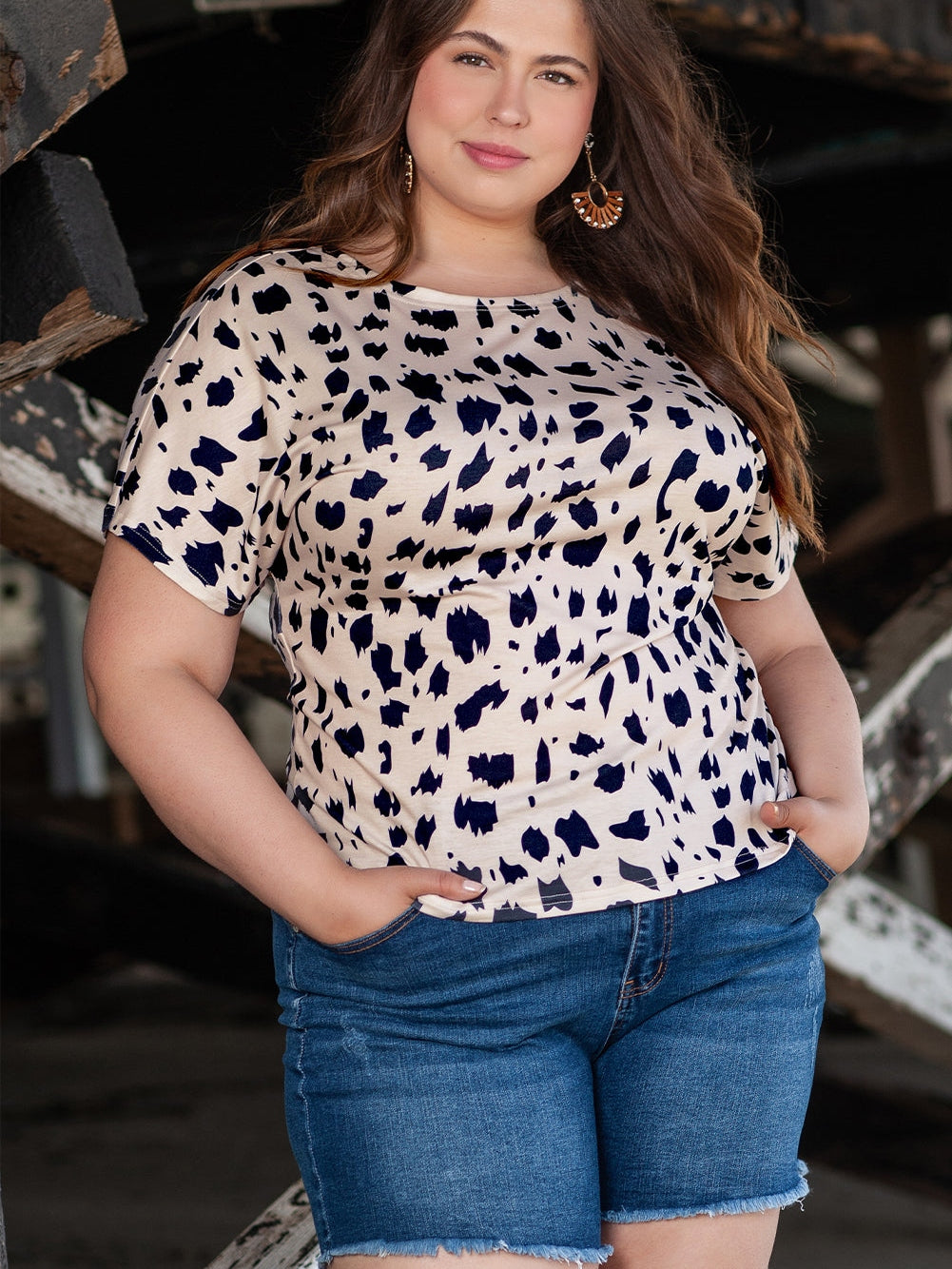 Khaki Leopard Print Twist Open Back Plus Size Top