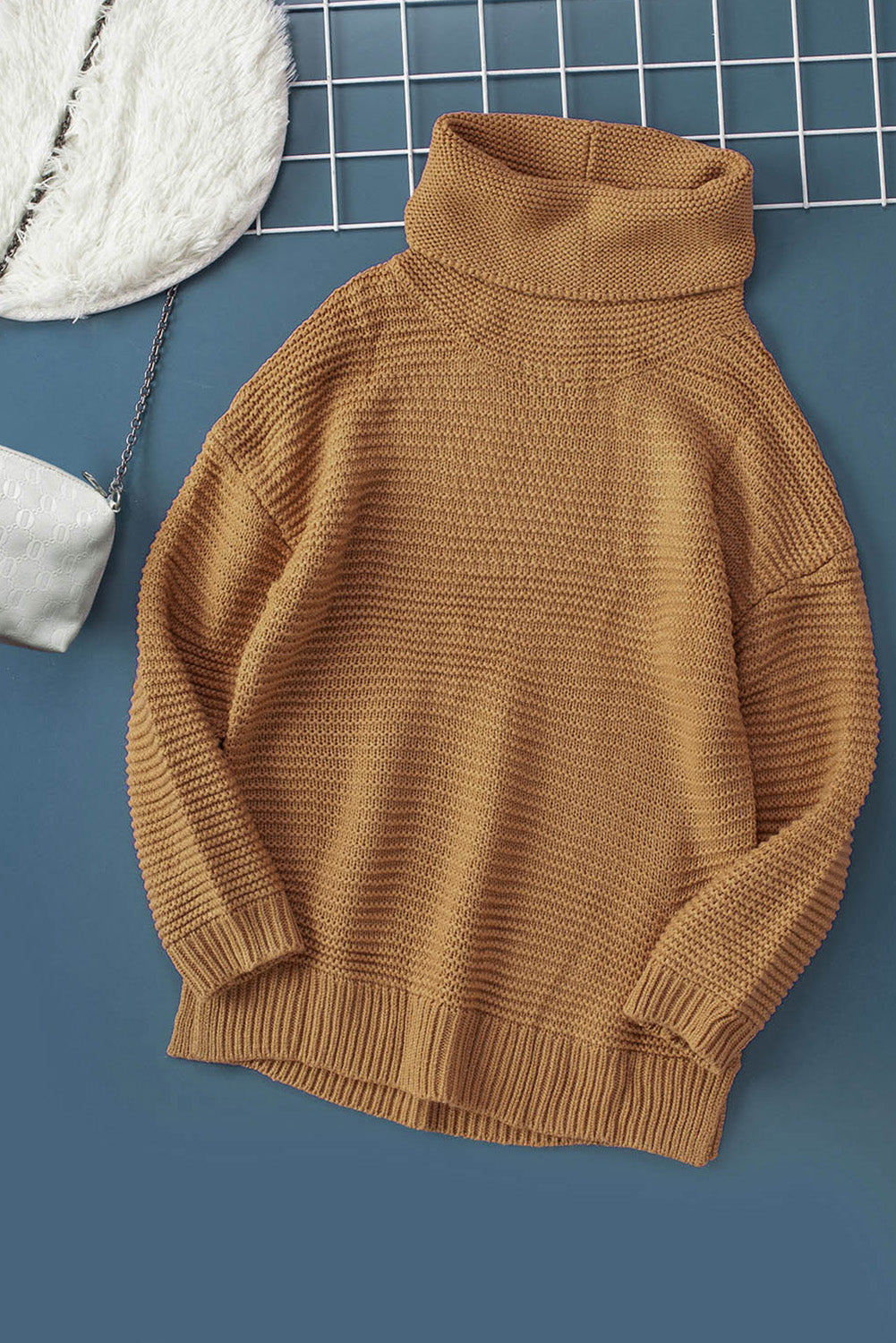 Khaki Warm and Cozy Turtleneck Sweater with Long Sleeves