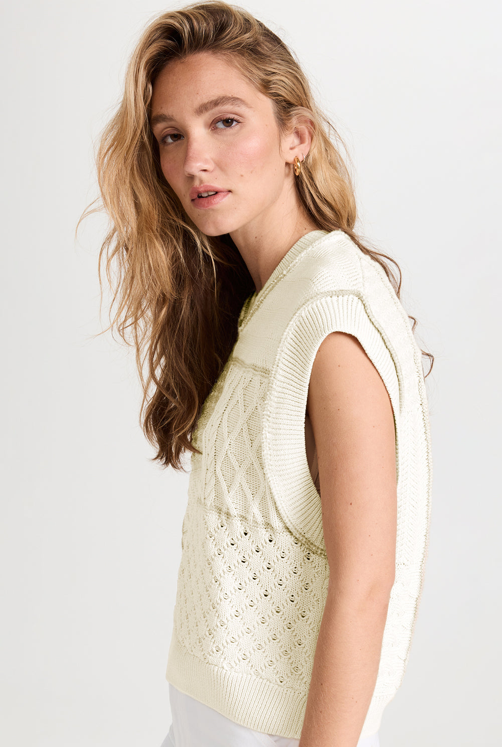 White Cable Knit Dolman Armholes Sweater Tank