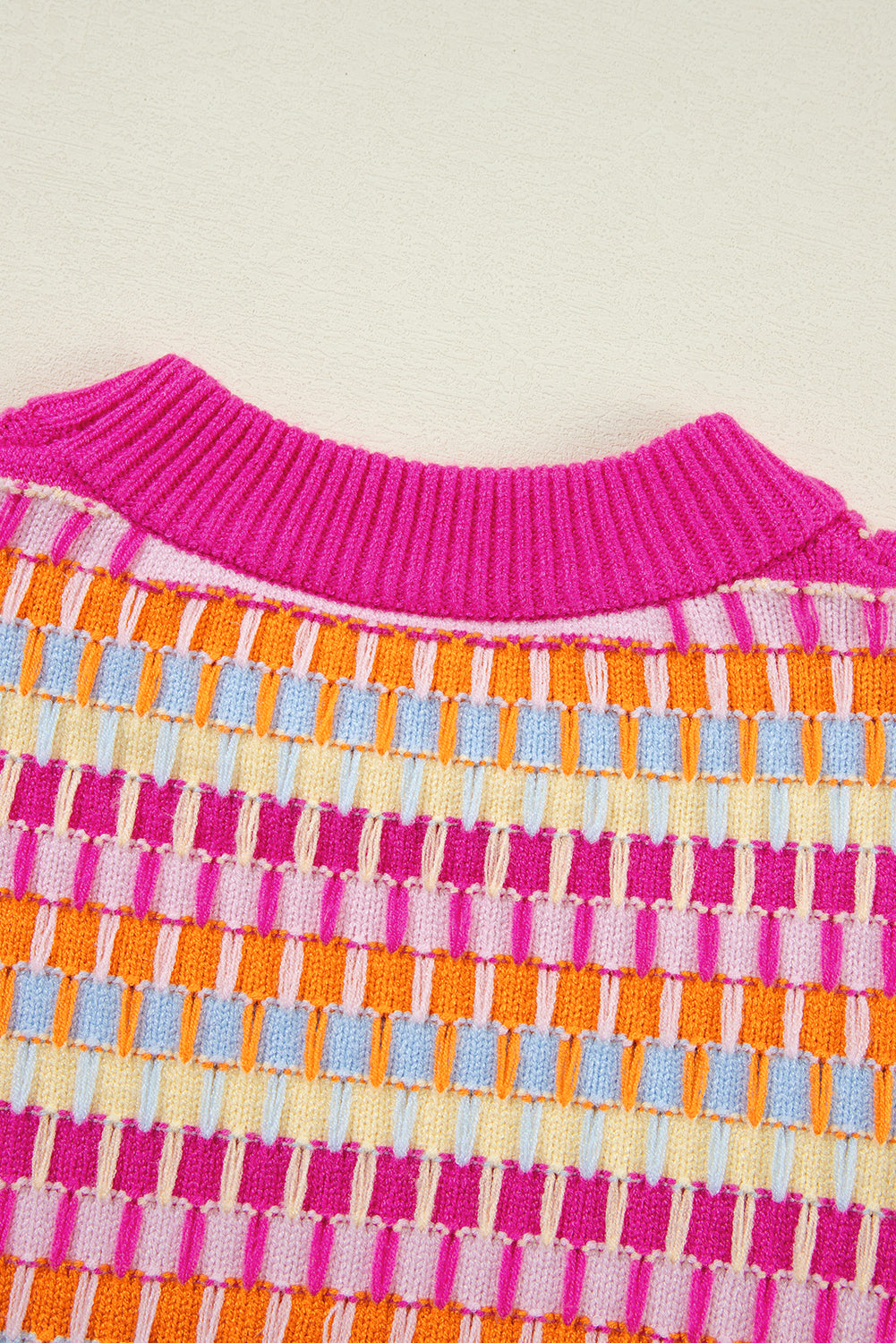 Red Striped Knitted Short Sleeve Sweater Top