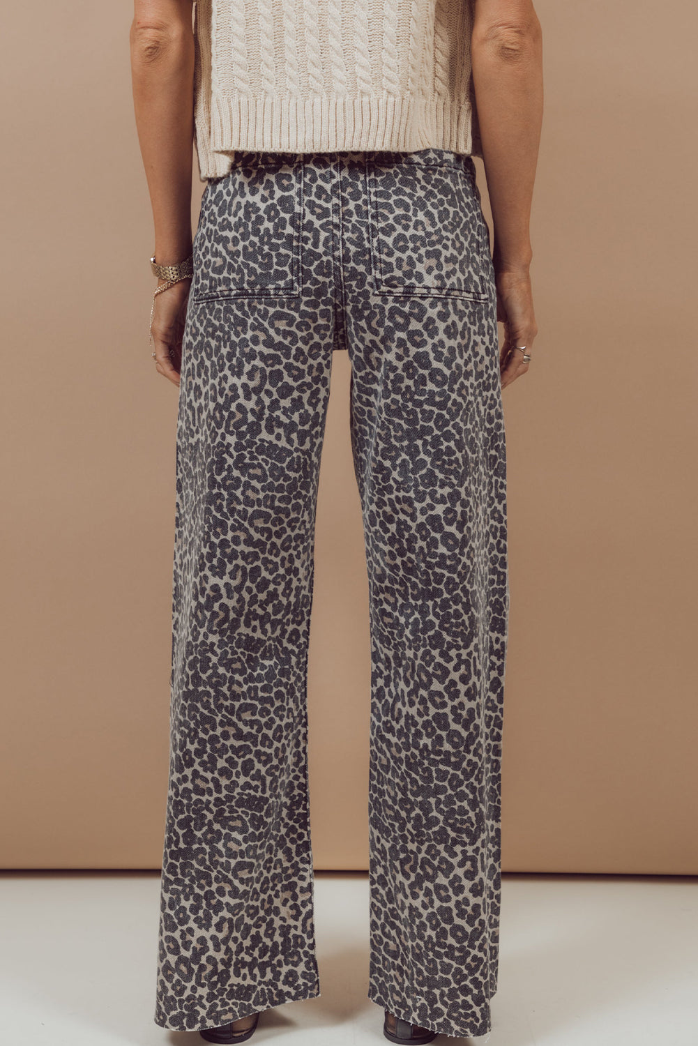 Black Leopard Print Wide Leg High Waist Jeans