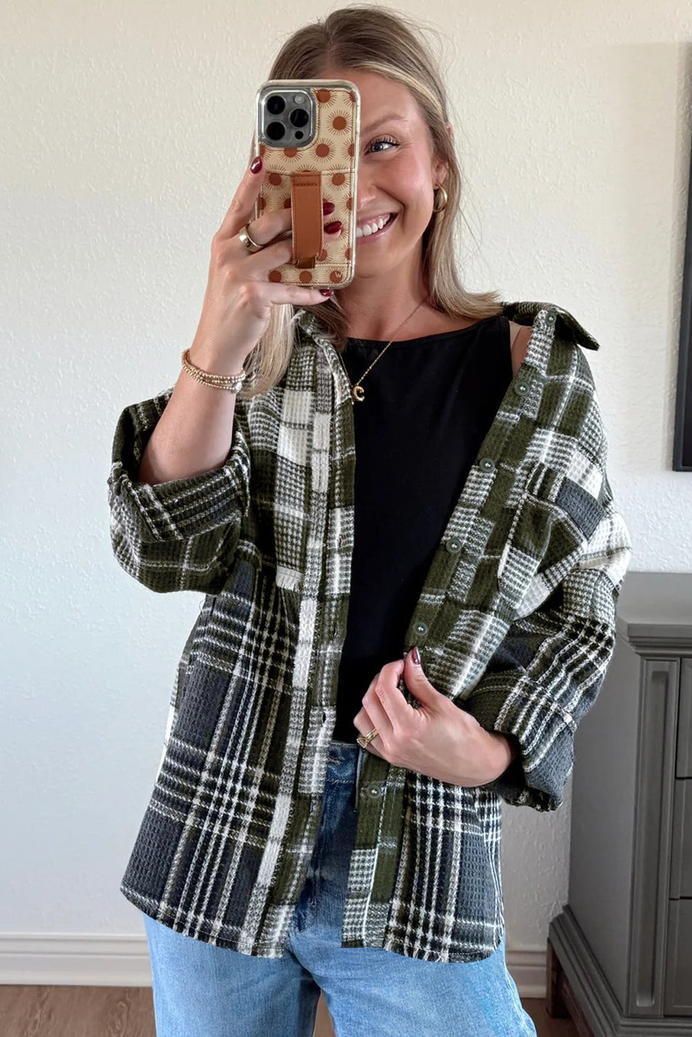plaid print shacket