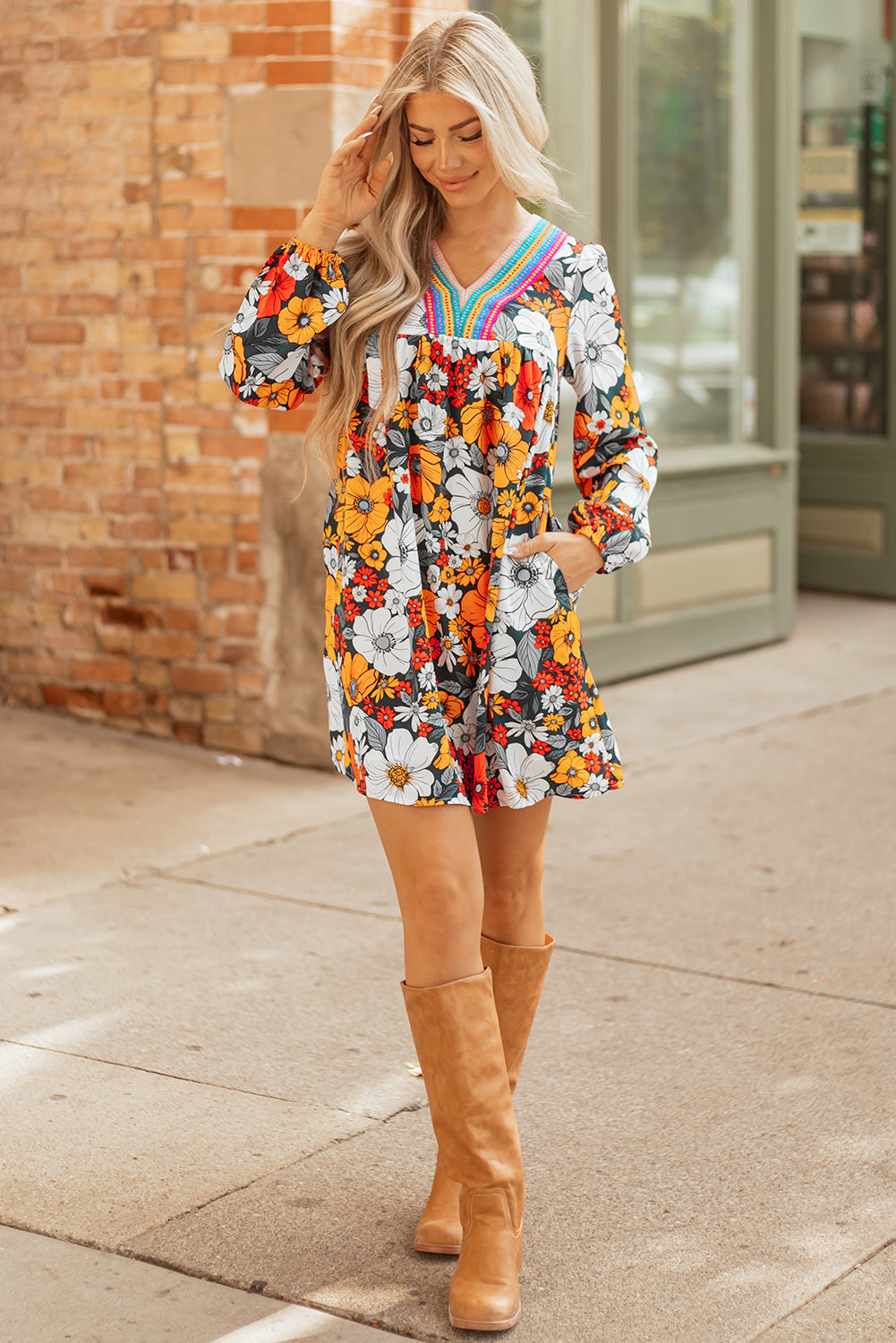 orange floral dress