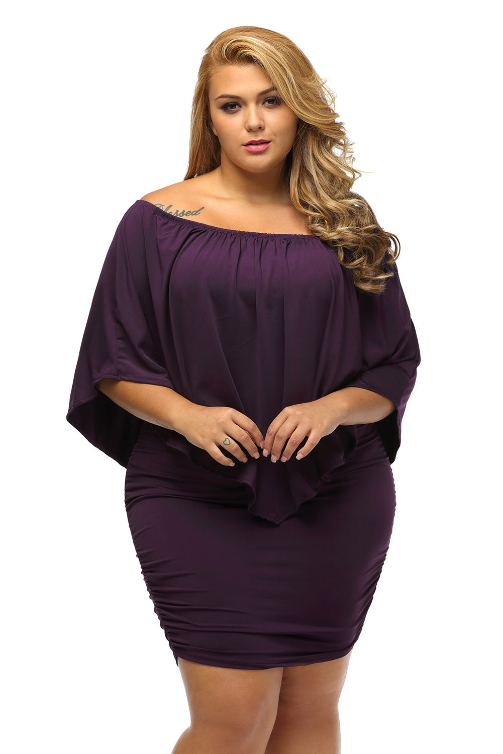Layered Purple Plus Size Poncho Dress for Women