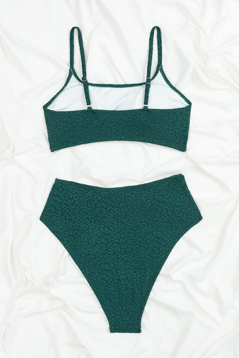 Leopard Jacquard High Waist Bikini Set in Skobeloff Green