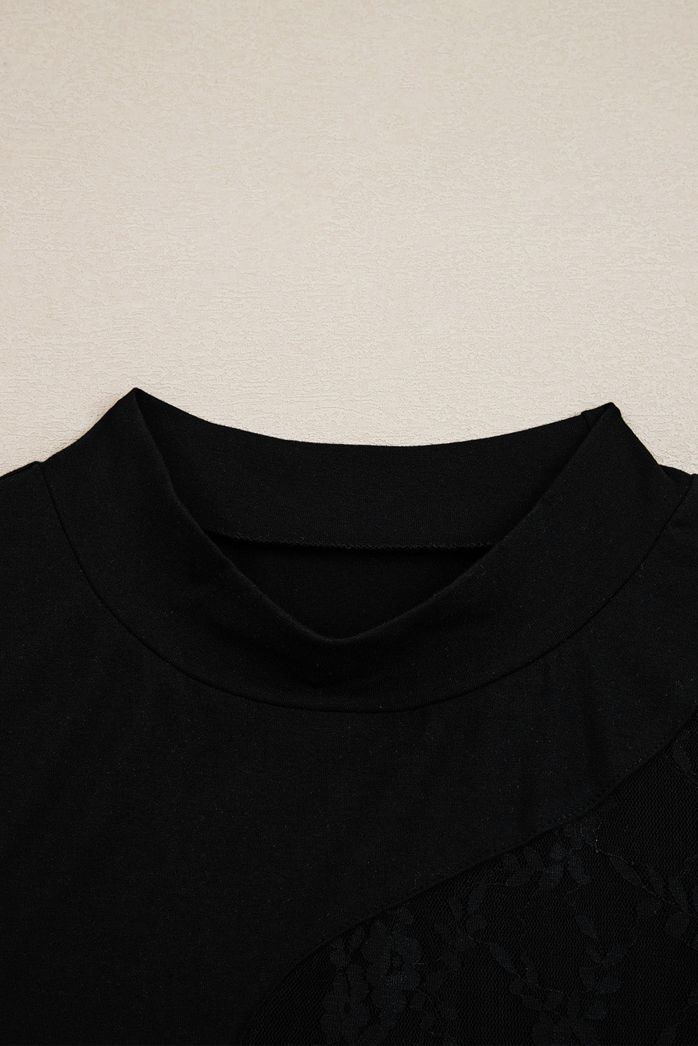 Black Plus Size Lace Patchwork Asymmetric Cutout Sheer Long Sleeve Top