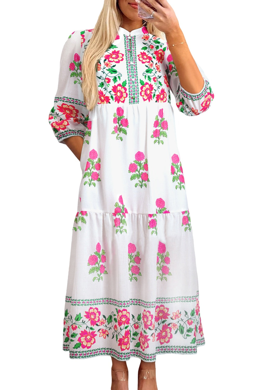 floral 3/4 sleeve maxi dress