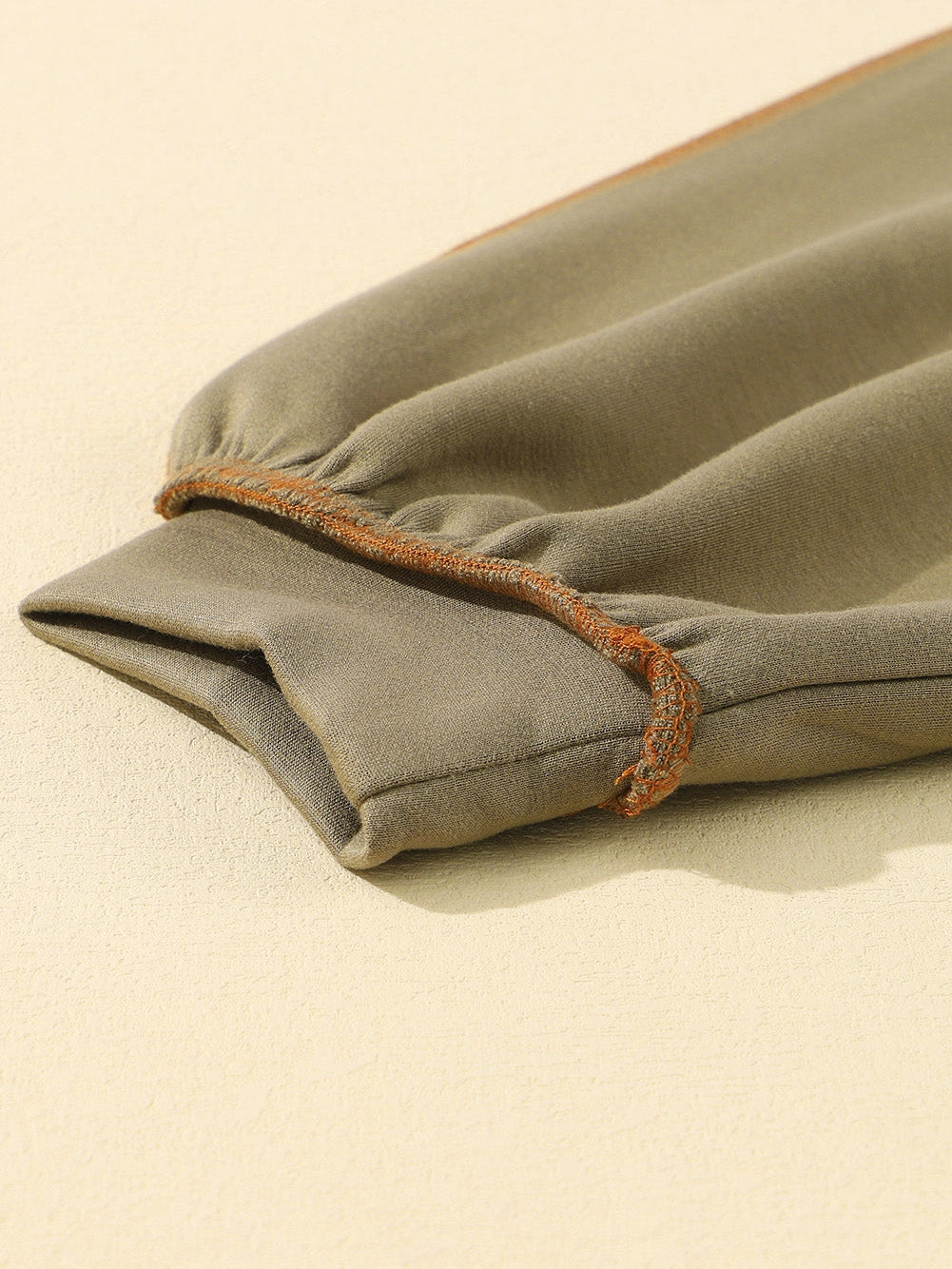 Khaki Zippered V-Neck Color Block Sweatshirt