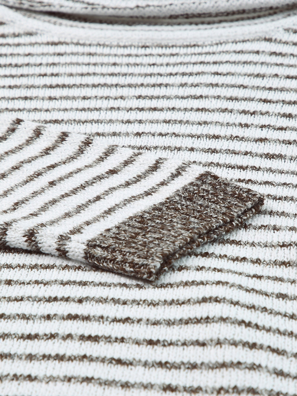 Khaki Striped Turtleneck Knit Sweater for Women