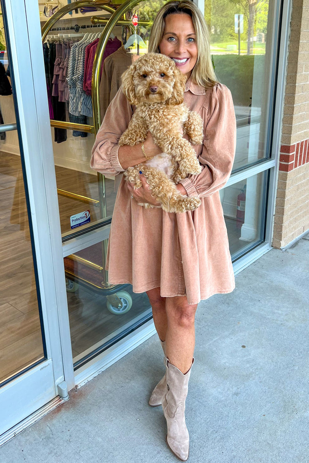 Smoke Gray Elastic Cuffs 3/4 Sleeve Button Down Casual Mini Dress