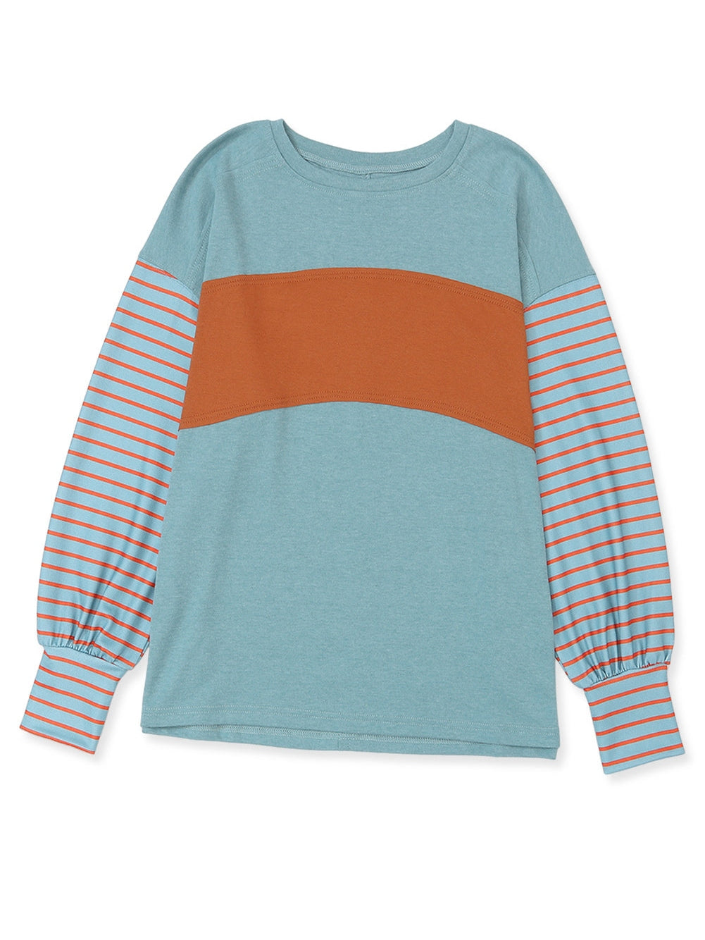 Green Striped Colorblock Bishop Sleeve Top