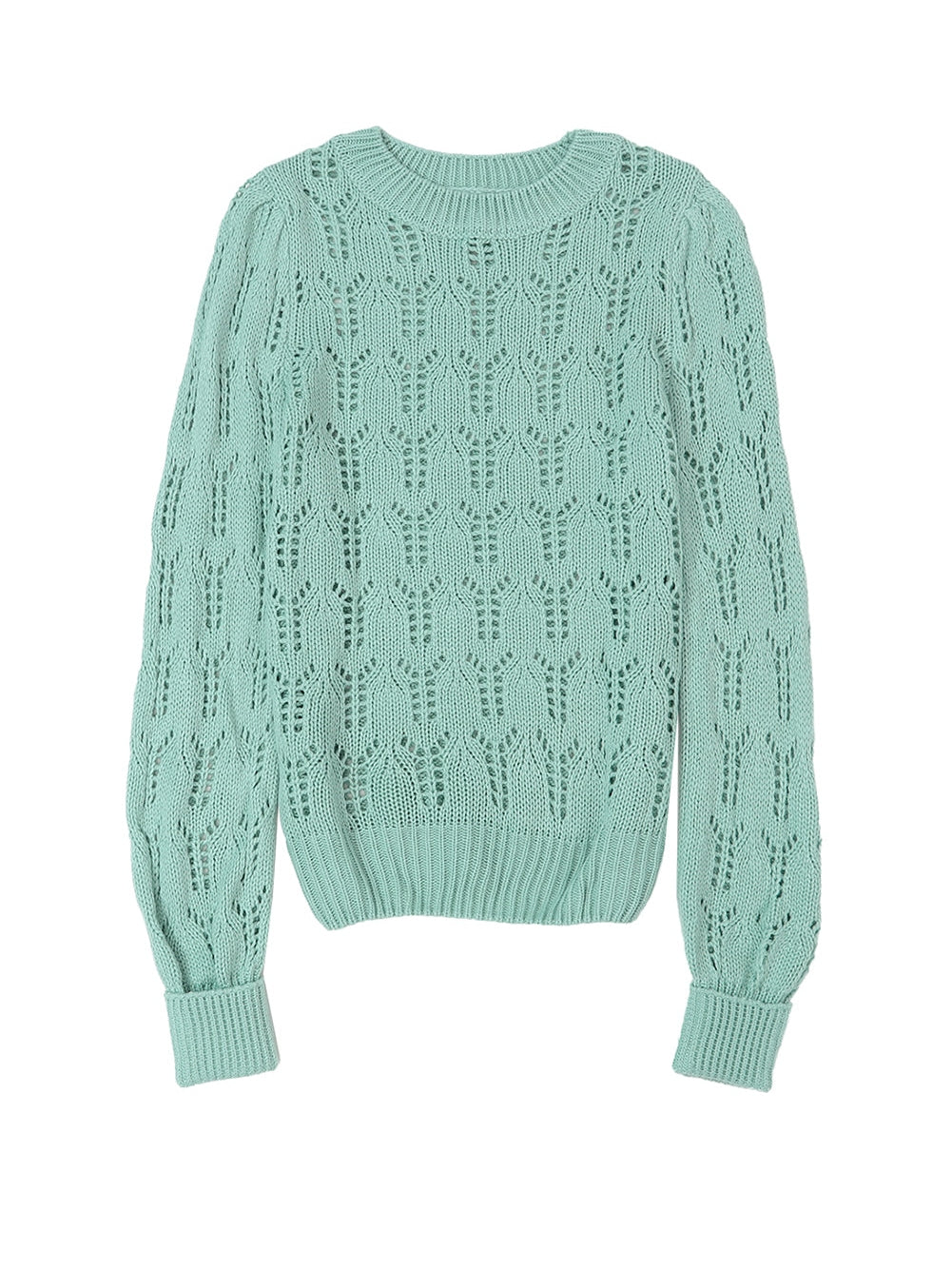 Green Pointelle Knit Sheer Sweater