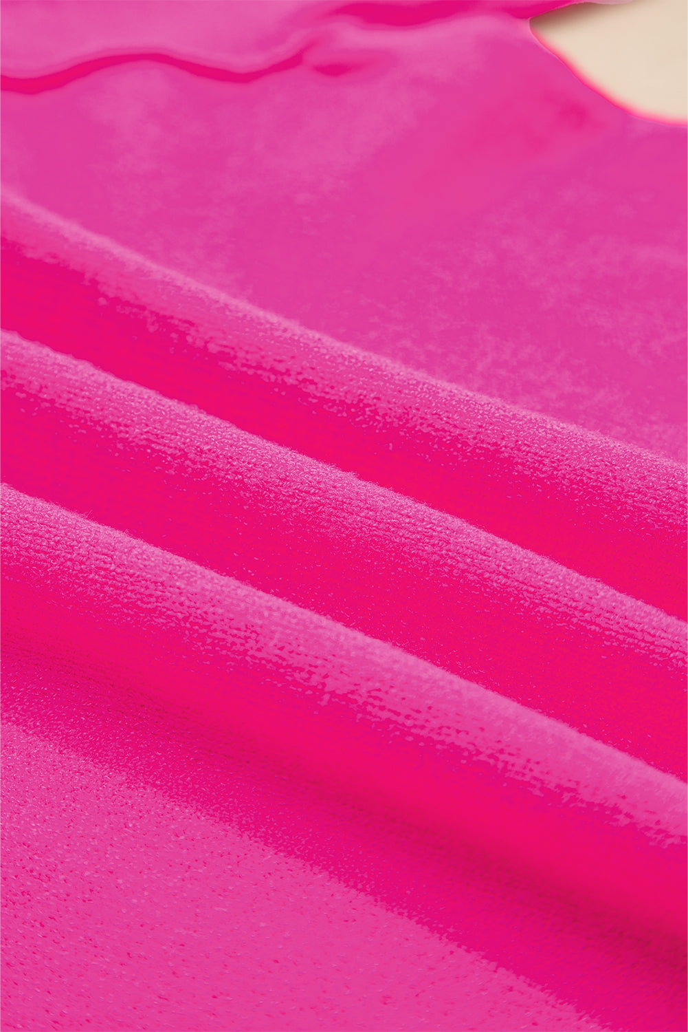 Bright Pink XOXO Tinsel Graphic Valentines Contrast Trim Crew Neck Short Puff Sleeve Sweater Tee