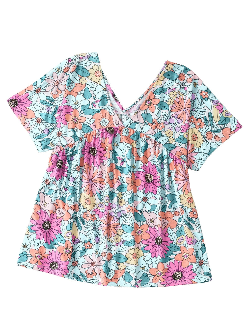 Summer Blossom V Neck Plus Size Blouse for Women