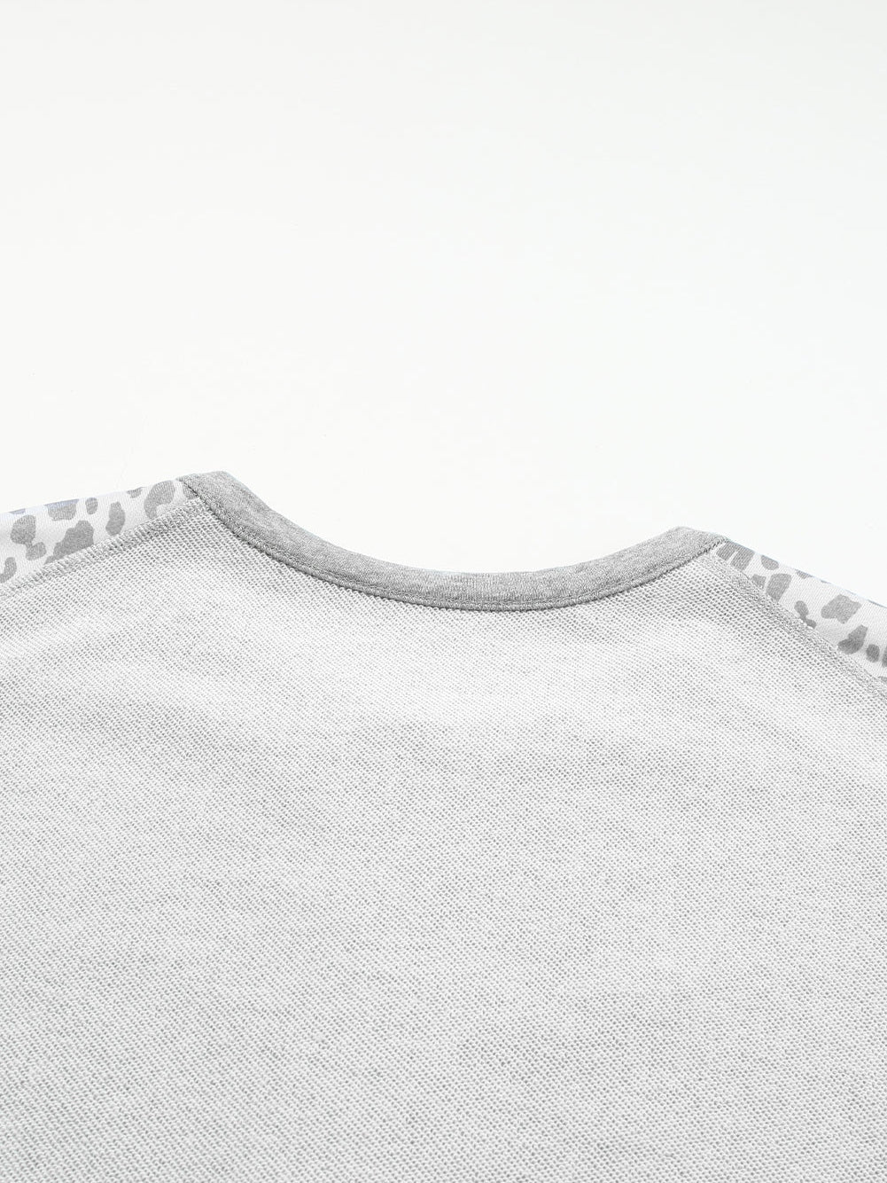 Leopard Patchwork Gray Buttoned Neck Pullover Sweatshirt