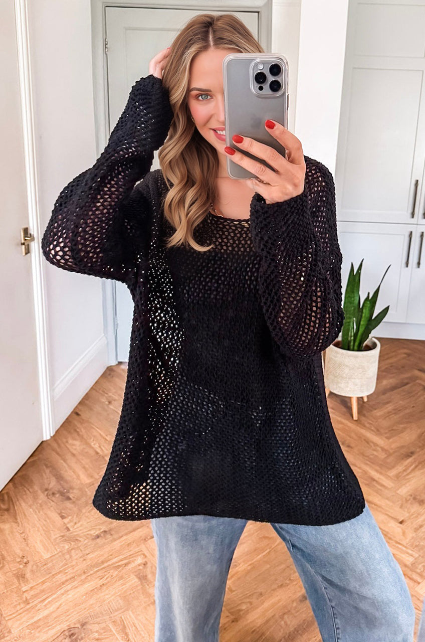 black crochet sweater