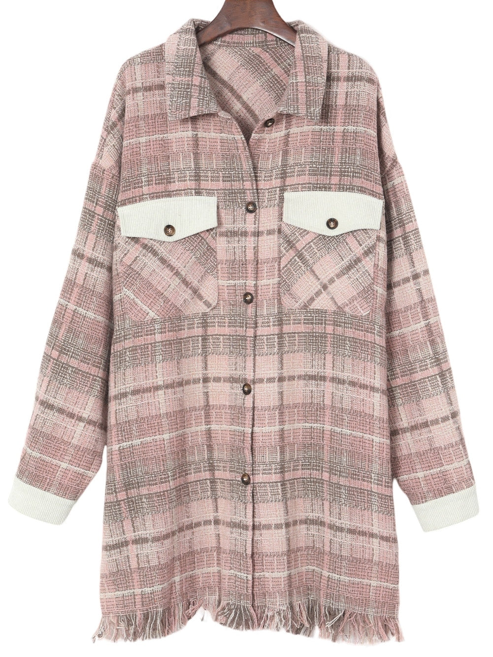Pink Plus Size Macrame Plaid Coat