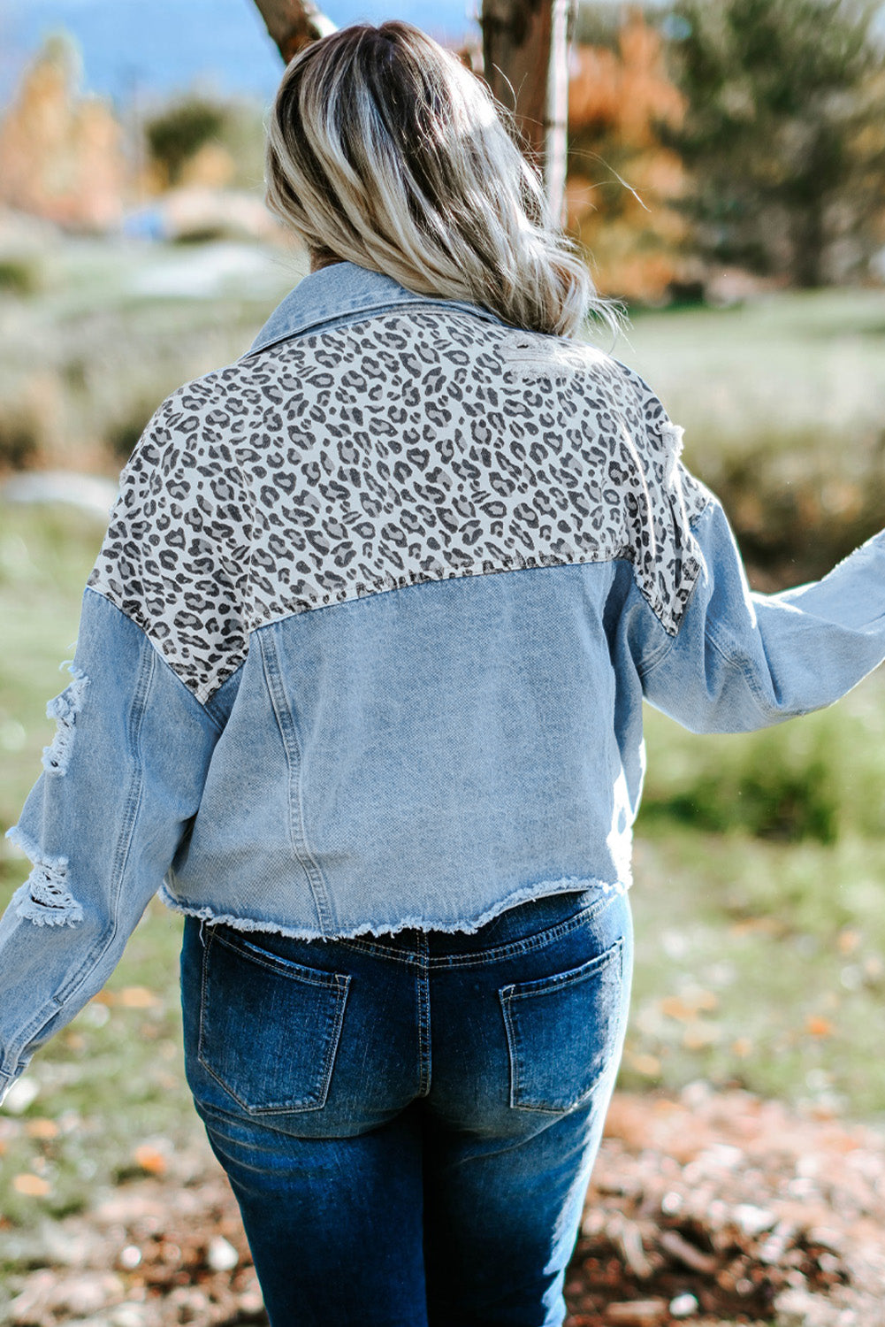 Leopard Patchwork Blue Denim Jacket for Curvy Fashionistas