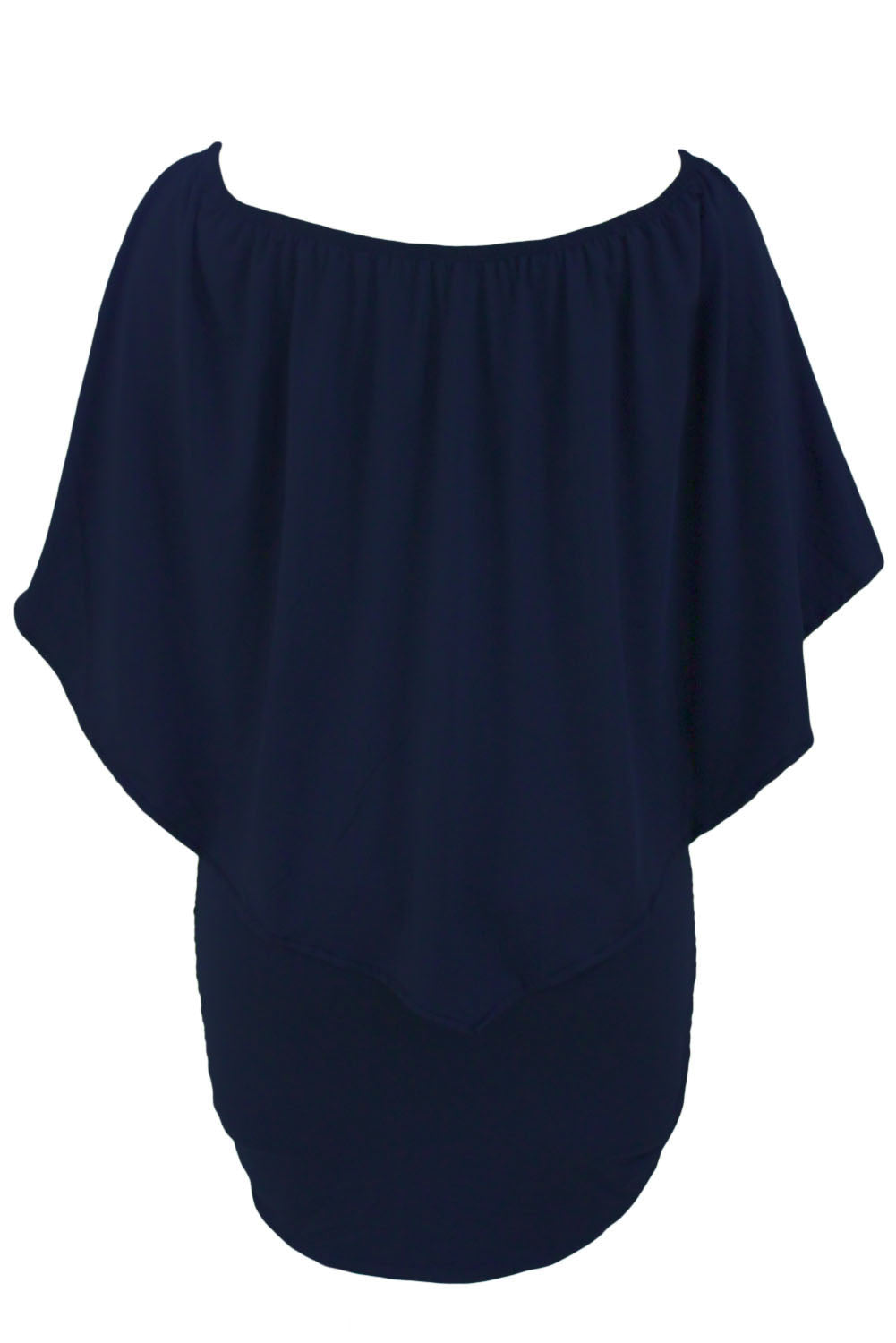 Layered Ruffle Top Plus Size Dark Blue Poncho Mini Dress