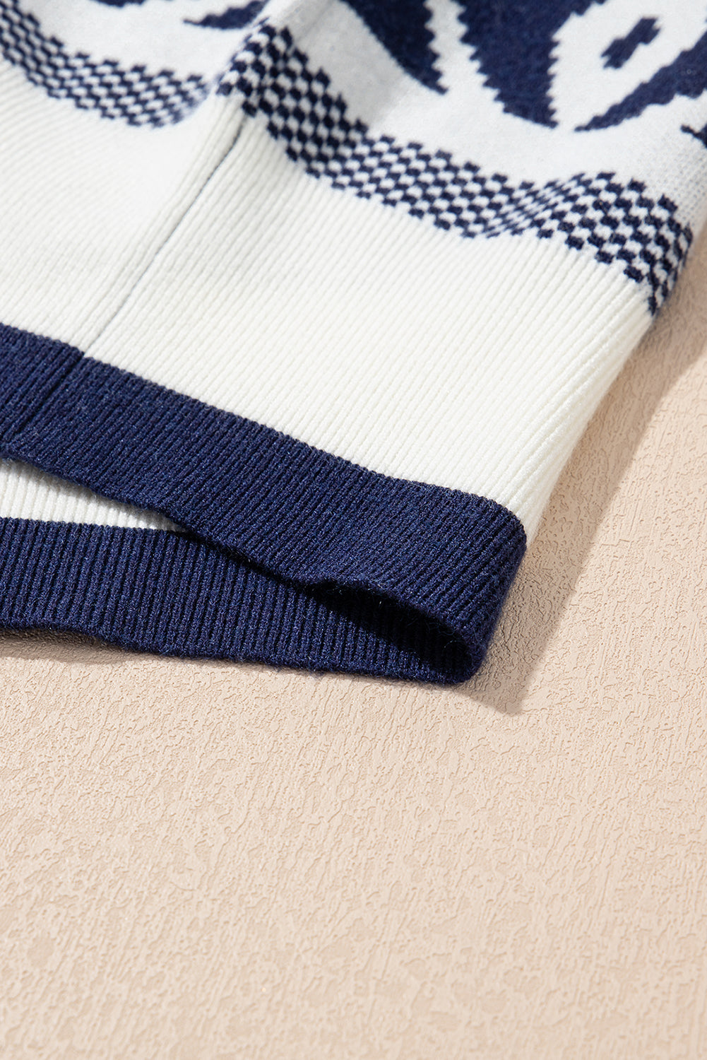 Navy Blue Abstract Print Pullover Sweater
