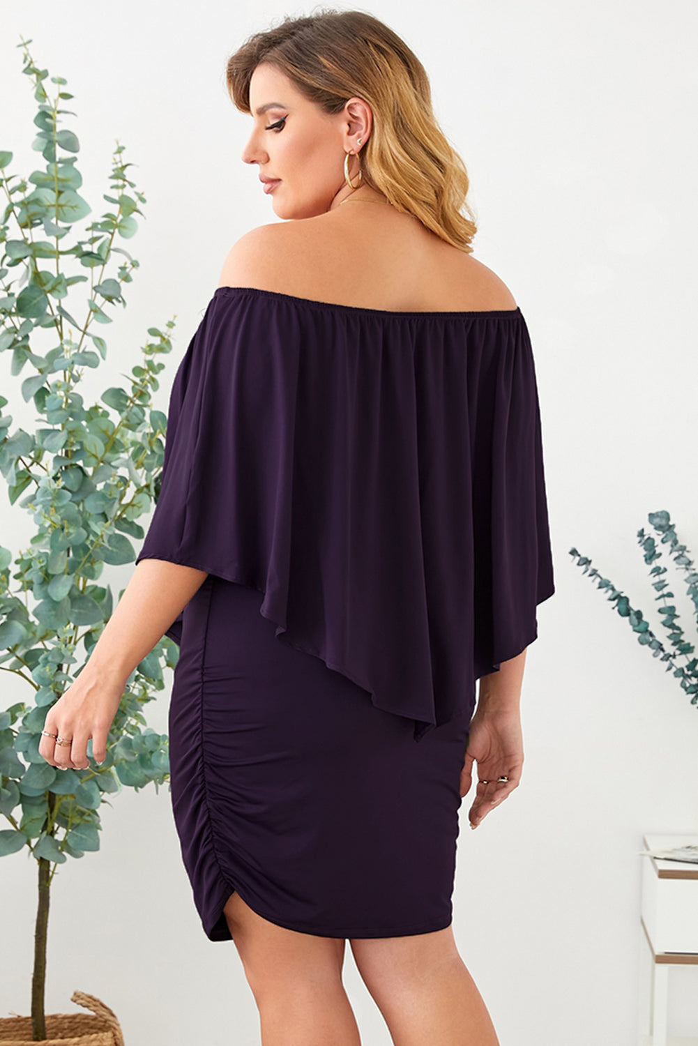 Layered Purple Plus Size Poncho Dress for Women