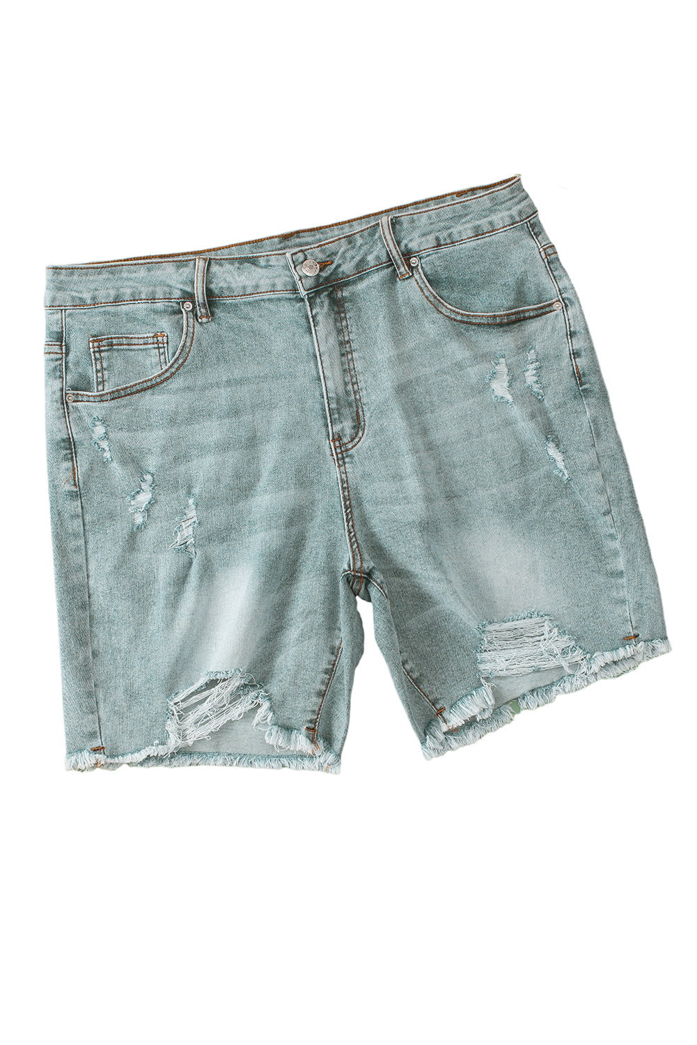 Light Blue Plus Size Distressed Rolled Hem Denim Shorts