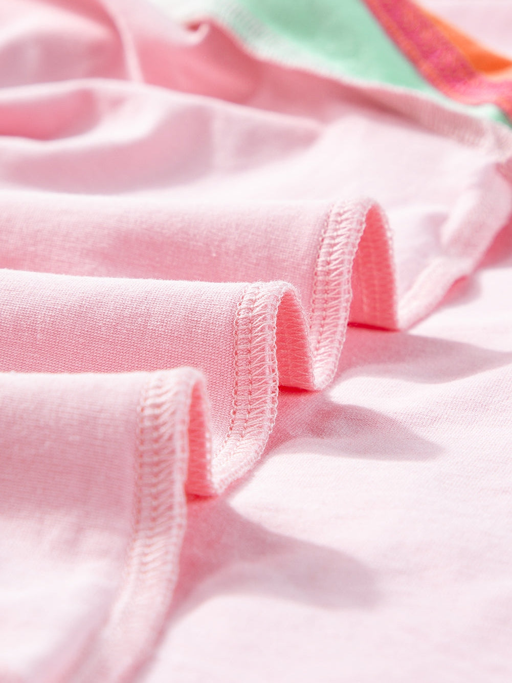 Sweet Pink Color Block Plus Size Tee with Half Sleeves