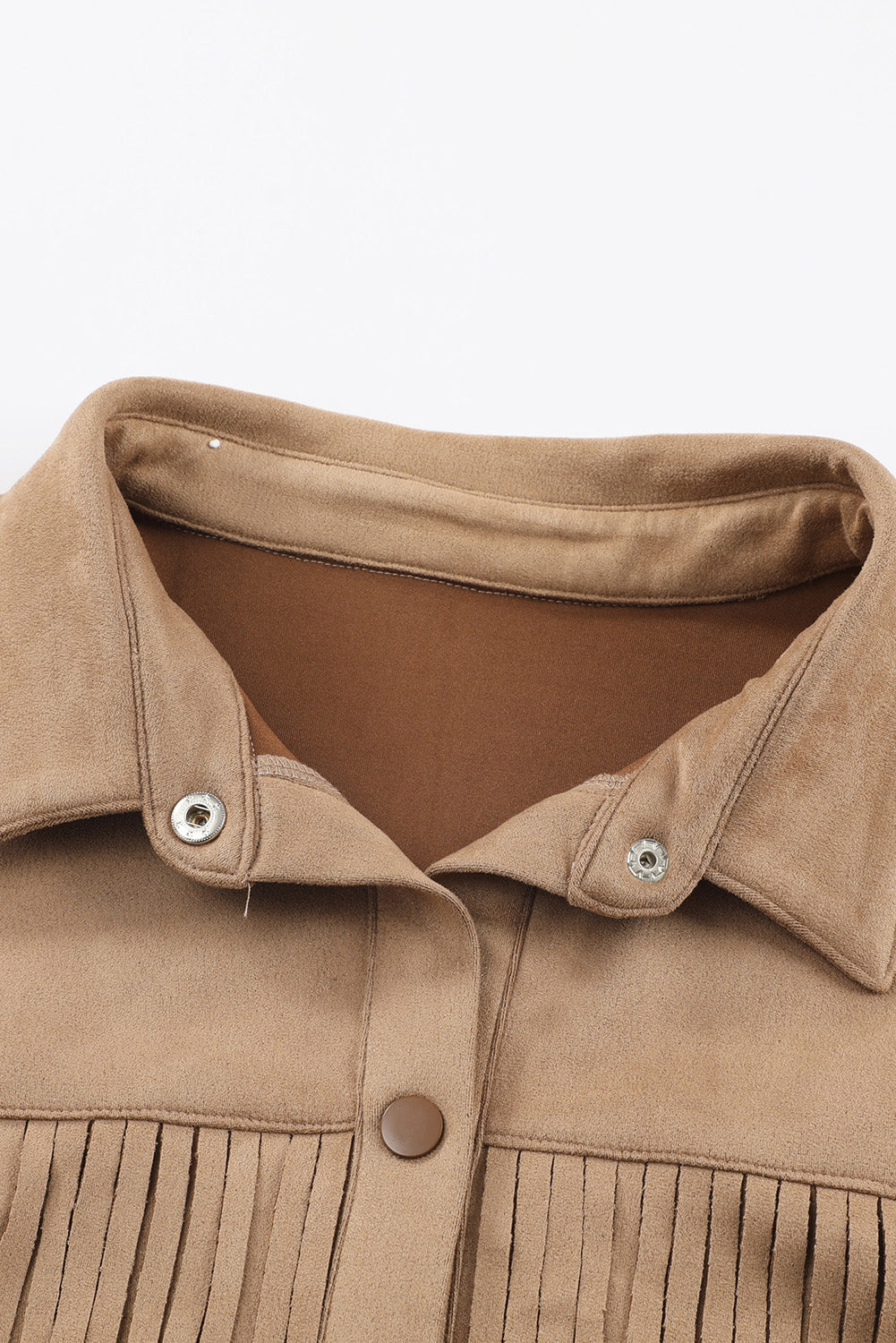 Khaki Suede Shacket with Fringe Detail for Plus Size Women