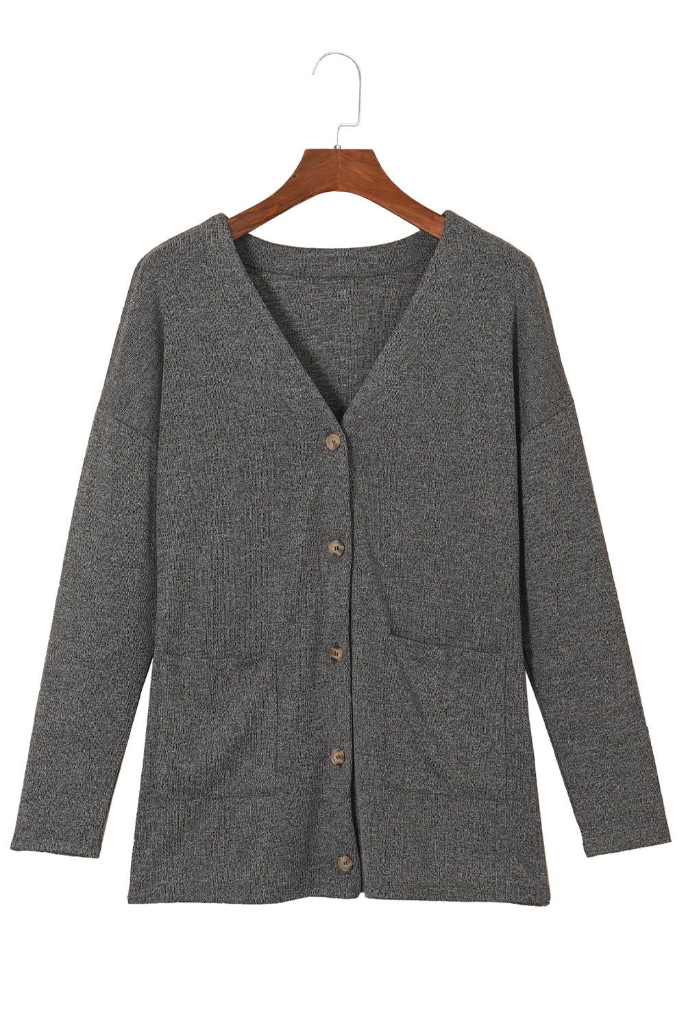 Gray Heather V-Neck Knit Cardigan with Front Pockets