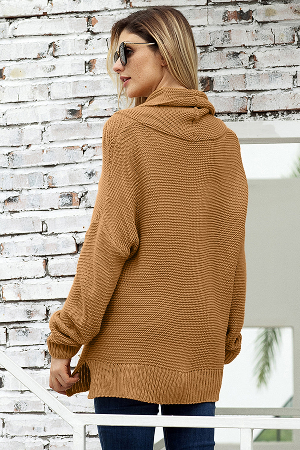 Khaki Warm and Cozy Turtleneck Sweater with Long Sleeves