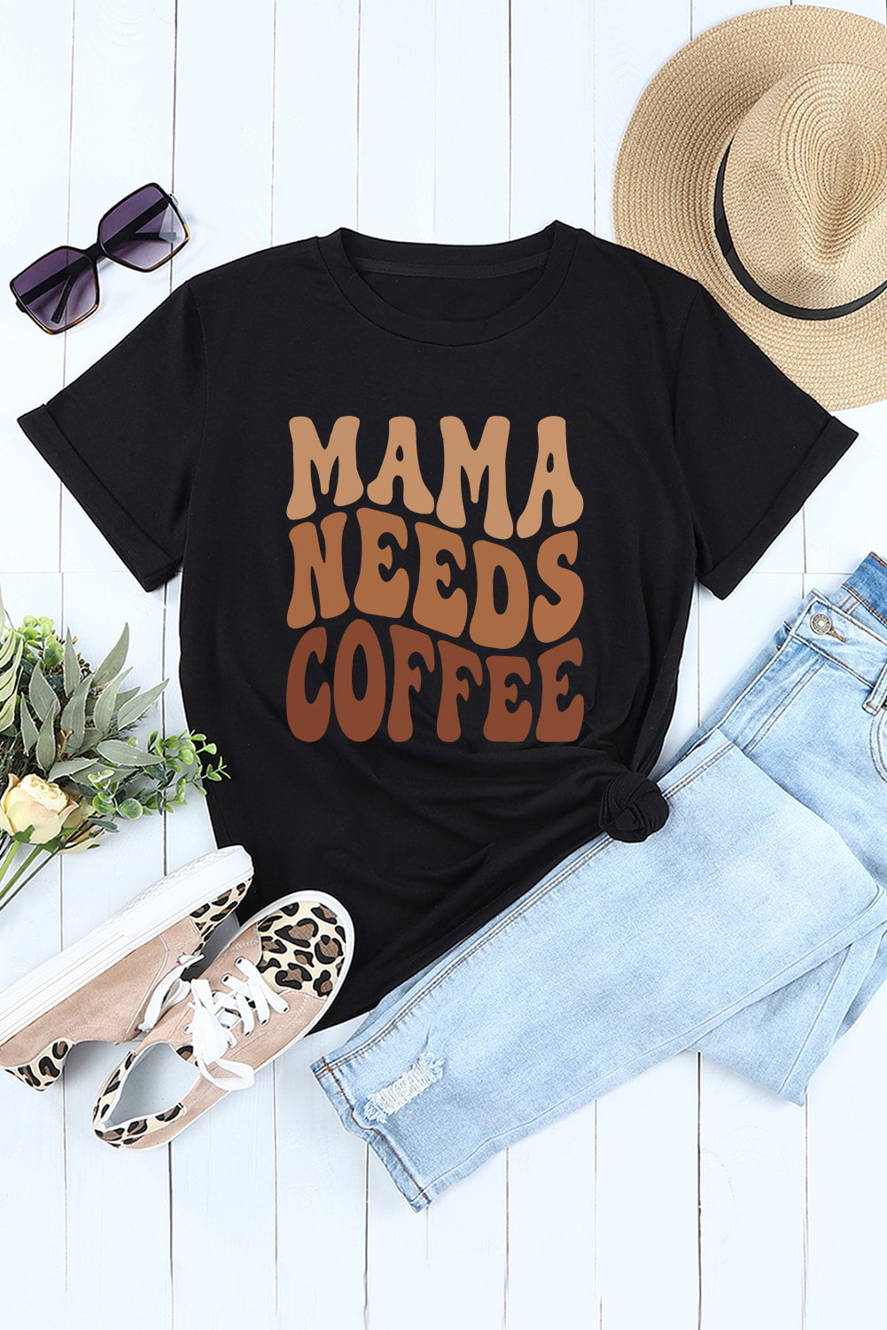 Black COFFEE LOVER Graphic Tee for Busy Moms