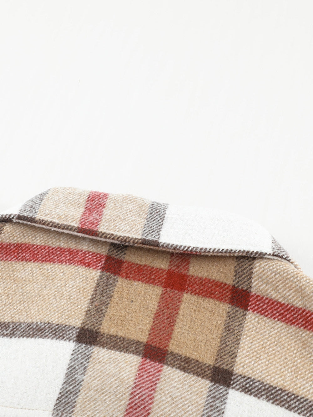 Khaki Plaid Print Sheath Button-Up Coat with Pockets