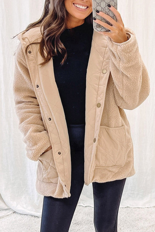 Khaki Reversible Fleece Puffer Jacket with Double Wear Technology