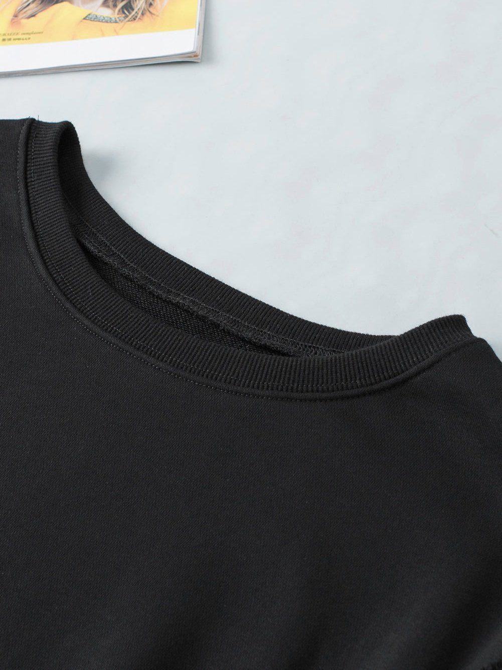 Elegant Black Seam Detail Drop Shoulder Split Hem Sweatshirt