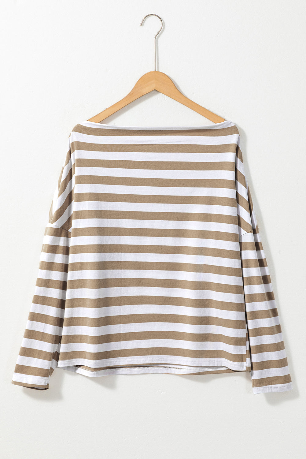 Khaki Boat Neck Striped Long Sleeve Top