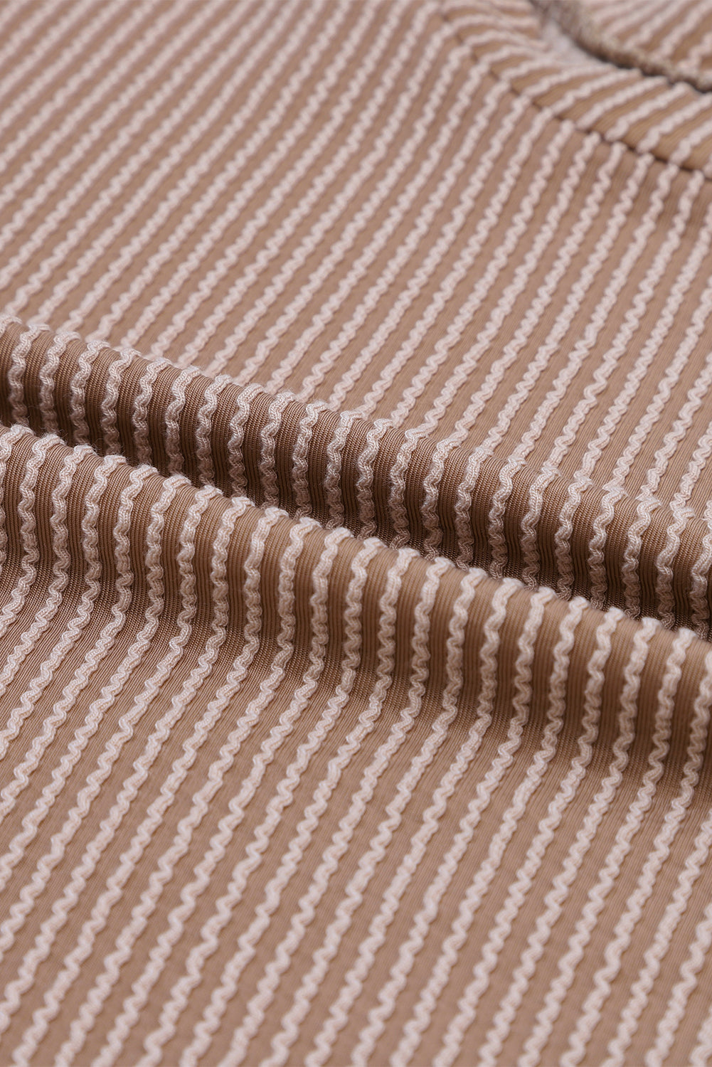 Khaki Corded Drop Shoulder Puff Sleeve Casual Top