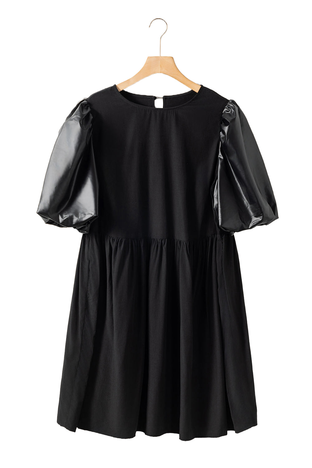 Curvy Black Swing Dress with Half Puff Sleeves