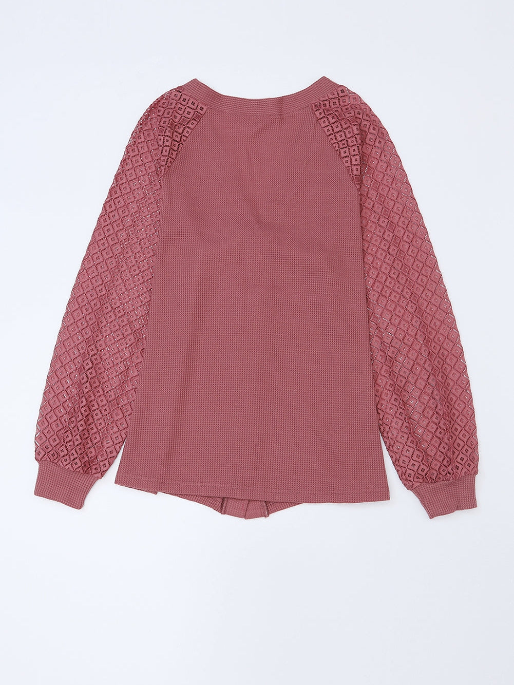 Lacy Waffle Knit Button-Up Cardigan with Long Sleeves